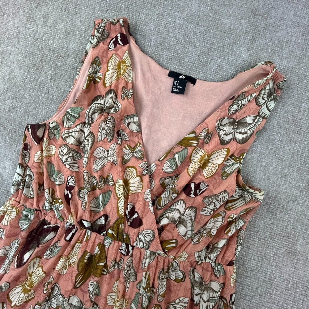 H&M Mini Dress Womens Small Multicolor Butterfly Lined Surplice Neck Sleeveless